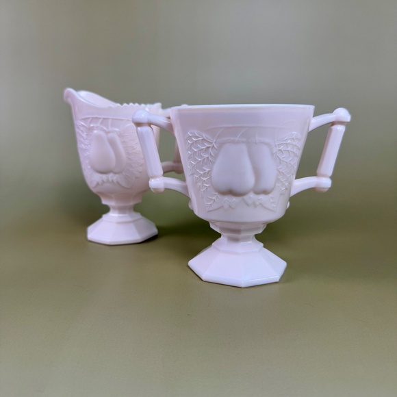 Jeannette Shell Pink Milk Glass Sugar & Creamer | BALT Pear Pattern - Picture 3 of 16